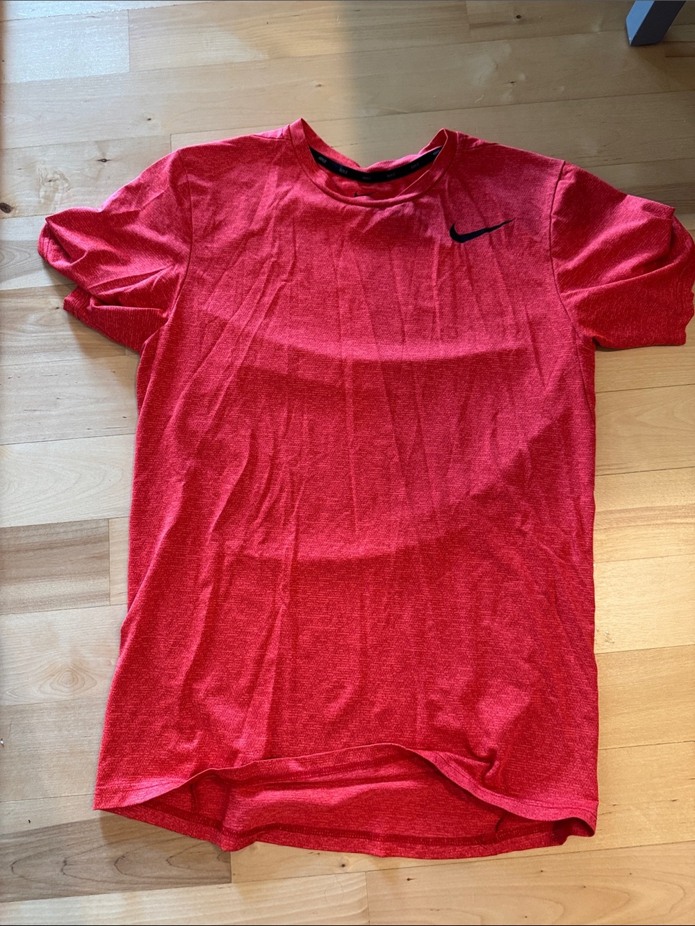 Nike Men’s Red Short Sleeve Athletic Tee with Black Swoosh